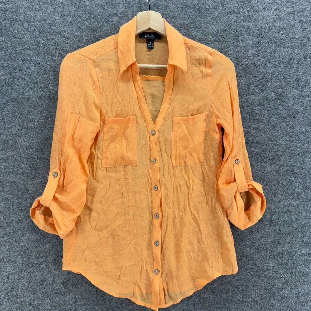 BCX Shirt Women S Small Orange Button Up Collared Long Sleeve Pockets Casual
